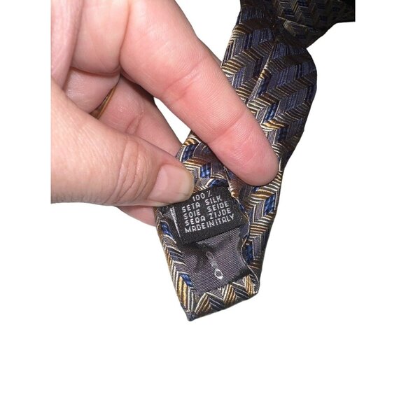 Giorgio Redaelli Mens 100% Silk Tie Made In Italy Blue Yellow - Picture 5 of 7